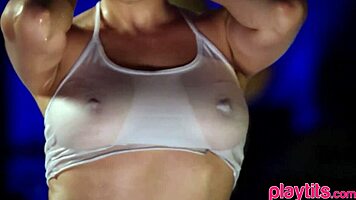 athletic babe strips bare for solo nude ass workout