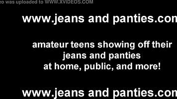 Tiny Tight Jeans Shorts Squeeze Petite Brunette!