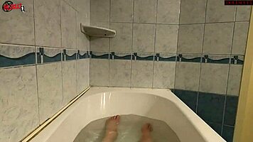 brunette doll teases cock handjob and feet in bath pov homemade cum play