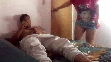 Jerking huge cock alone until wet latina girlfriend bursts in for rough blowjob