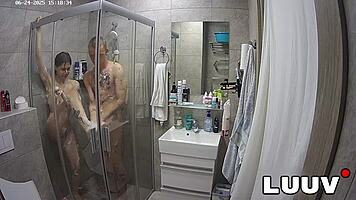 Kareflore and abbadon flash tits in voyeur shower for reality fans