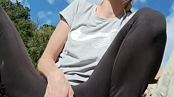 Sexy blonde valemer flashes horny strangers outdoors wildly!