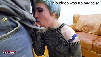 shy nerdy blue-haired teen's sloppy deepthroat drool fest 💦😍