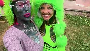 OMG Adorable Inked Goth Rides Massive Dildo in Punk Outfit!