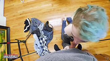 shy nerdy blue-haired teen's sloppy deepthroat drool fest 💦😍