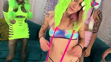 OMG Adorable Inked Goth Rides Massive Dildo in Punk Outfit!