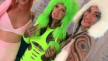 OMG Adorable Inked Goth Rides Massive Dildo in Punk Outfit!