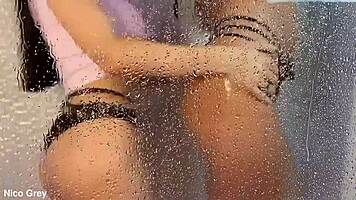 Yoya grey and nelly kent get wet in lesbian shower before steamy scene