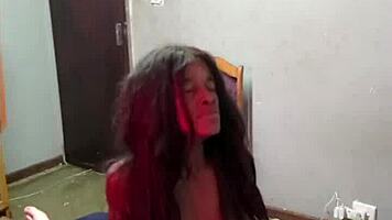skinny ebony beauty in sandals takes juicy interracial pounding hard