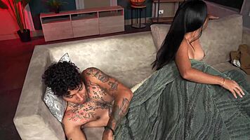 brunette latina teases guy watching tv then gets fucked hard