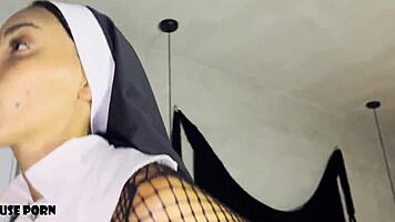 Petite Colombian Nun Squirts Wild Milking Huge Load Dry