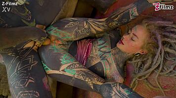 Dreadlocked tattooed goth rides anal cowgirl with sloppy ass to mouth gaping