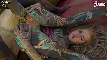 Dreadlocked tattooed goth rides anal cowgirl with sloppy ass to mouth gaping