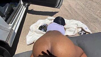 skinny ebony babe bent over outdoor taking fat monster bbc doggystyle pounding!