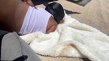 skinny ebony babe bent over outdoor taking fat monster bbc doggystyle pounding!