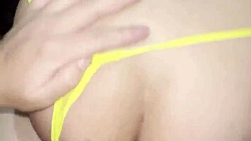 sexy brunette in lingerie gets cum-soaked panties pounding