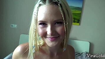 18yo Blonde Beauty Toys Her Ass Then Gets Pounded Hard by Dominant Stud Cum on Ass