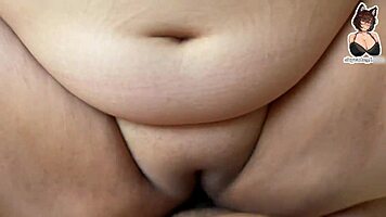 the bbw chubby girlfriend hungrily sucks then fucks his throbbing cock