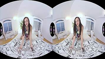 Barely legal petite brunette teases pussy solo in voyeur pov 180vr