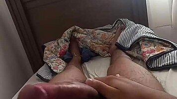 young guy strokes massive cock morning solo fantasizing hot milf memories