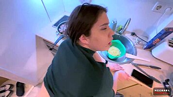 young wife ditches cooking to slurp my huge cock pov in kitchen 😘🍆