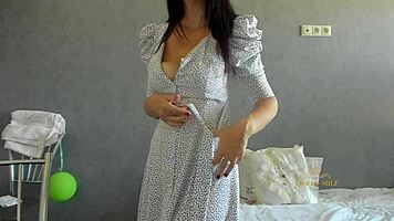 pervy milf teases young lover with white panties then dances 🔥