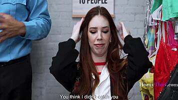 Redhead Shoplifter Bent Over and Punished Roughly by Furious Mall Cop