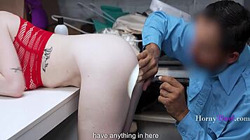 Redhead Shoplifter Bent Over and Punished Roughly by Furious Mall Cop