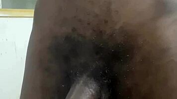 Thug teen strokes massive bbc with oiled hands till explosive cumshot covers belly
