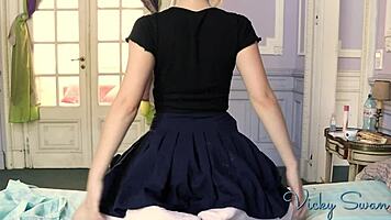 uniform student moans cowgirl creampie begging hard