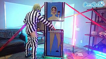 i couldn't resist joining the beetlejuice cosplay threesome with wednesday addams and busty milf