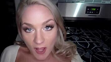blonde milf lisey sweet fucks hard in kitchen pov handjob
