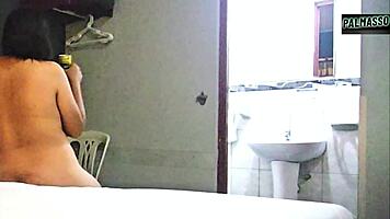 hotel's horny latina maid trades blowjob fingering doggystyle fuck for extra cash quickie in room