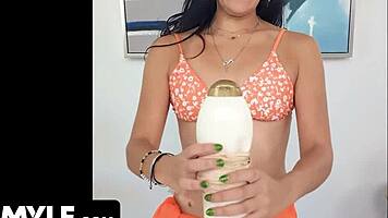 Cute latina lets hot facial cumshot cover her pretty face