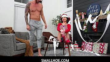 tiny teen babe unwraps christmas cock