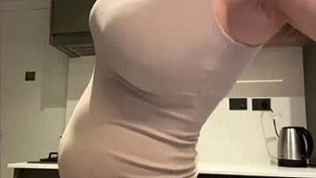 milf with milky tits rubs wet pussy