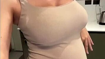 milf with milky tits rubs wet pussy
