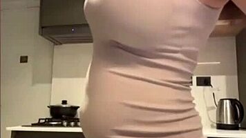 milf with milky tits rubs wet pussy