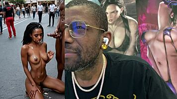 Ebony Slut Double Penetrated in Public Cumshot