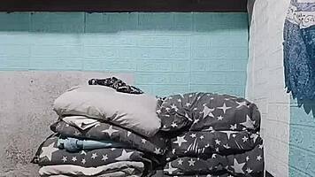 Asian roommate strips panties getting horny in dorm peek