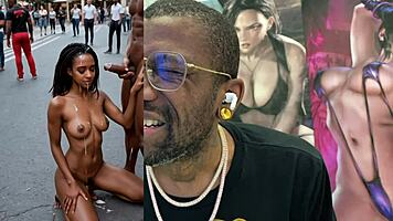 Ebony Slut Double Penetrated in Public Cumshot