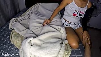 Brunette teen rides older guy cock pov in pajamas