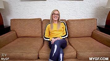 Blonde katie kush roughly deepthroats shaved pussy rides to creampie in POV missionary