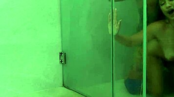 Shower deepthroat turns into doggystyle missionary pounding frenzy