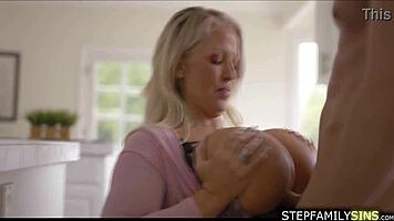 guy unleashes explosive tit fuck on massive milf boobs