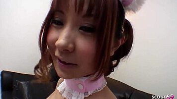 JAPANESE COSPLAY GIRL'S BIG NATURAL TITS EXPLODE IN INTENSE ORGASM BY OLD GUY!