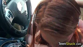 hey check this redhead teen babe sucking cock pov hitchhiker style