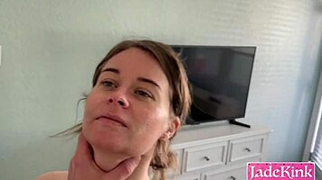 Boss Face-Fucks Slutty Brunette Girlfriend in Bathroom Pisses on Her Lick Floor