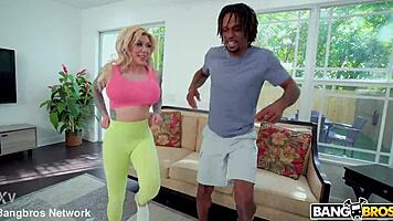 Blonde creampie deepthroat during intense workout