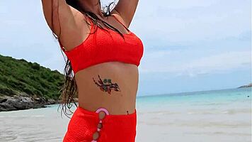 hey neighbor wanna watch this bikini beauty flash her tanned petite body on the beach?